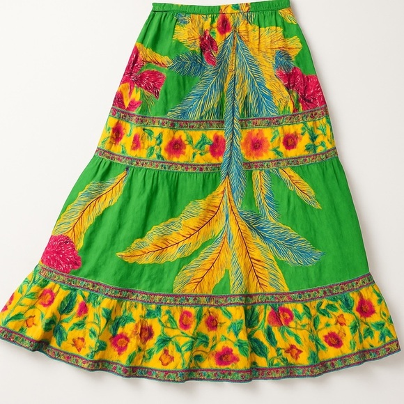 Cynthia Rowley Dresses & Skirts - CYNTHIA ROWLEY neon colorful floral tiered rayon midi maxi skirt women’s XS